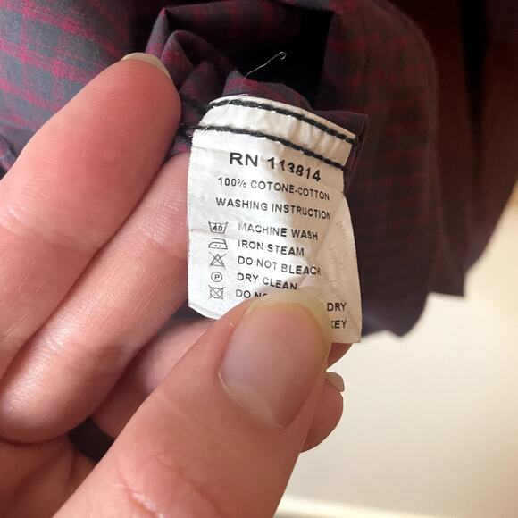 Billy Reid Red & Charcoal Checked Print Button Up Shirt in Men's Size Medium - Picture 10 of 10